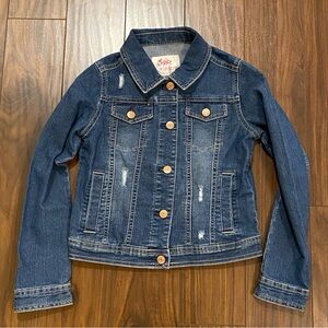 Justice Blue Stretch Denim Jean Jacket size 10 Distressed